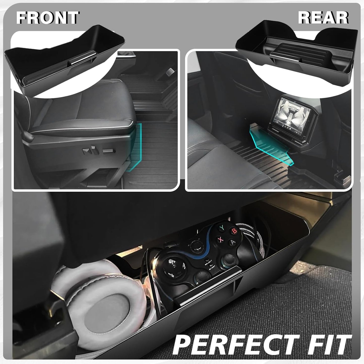 BestEvMod 2PCS Under Seat Storage Box Fit for Tesla Cybertruck 2026 2025 2024 Interior Accessories Under Seat Organizer Hidden Tray Non-slip Hidden Underseat Rubbery Bins