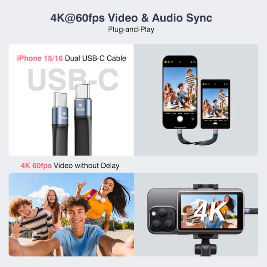 Vlog Selfie Monitor Screen, Magnetic Phone 4K 60fps Bluetooth Remote, Back Camera Monitor for Vlog Live Stream TikTok, Compatible with iPhone & Android - Pink