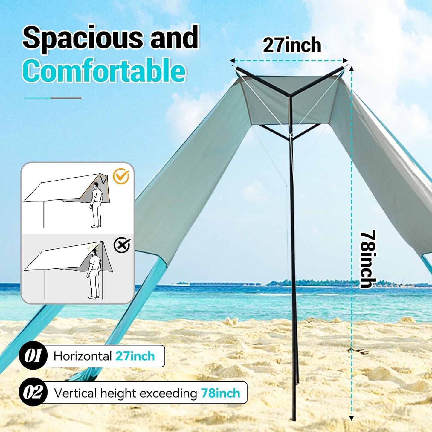 INSTANTENT Large Portable Beach Shade- 15X10ft, Turquoise
