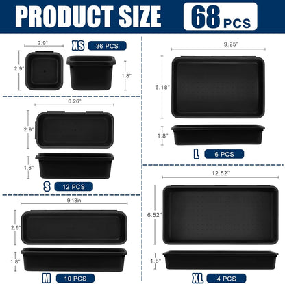 68 Piece Tool Box Organizer Tray Dividers, 5 Sizes, Black