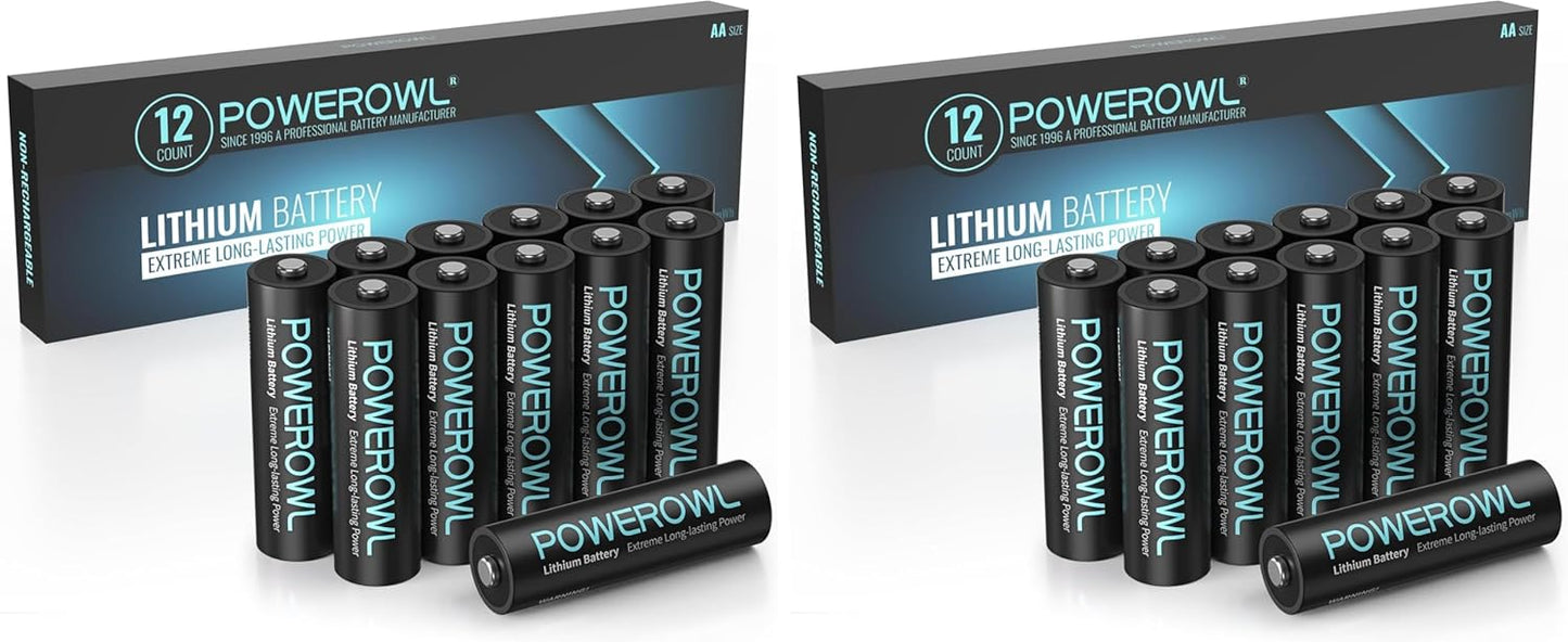 POWEROWL Lithium AA Batteries, 1.5V High Capacity Double A Battery for Camera Freezer Thermometer etc,24 Pack (Non-Rechargeable)