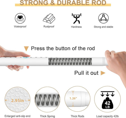 Tension Curtain Rod 51" - 168" ,White Heavy Duty Curtain Rods No Drilling