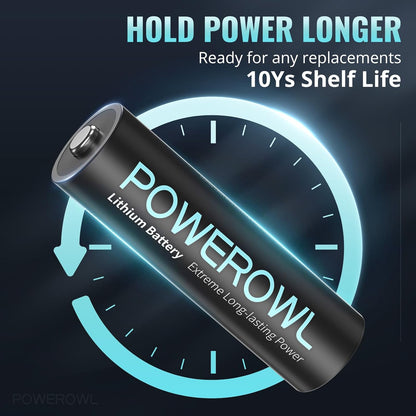 POWEROWL Lithium Batteries AA 24 Count High Capacity Long Lasting, 1.5V Double A Battery for Blink Camera Freezer Thermometer etc High-Tech Devices