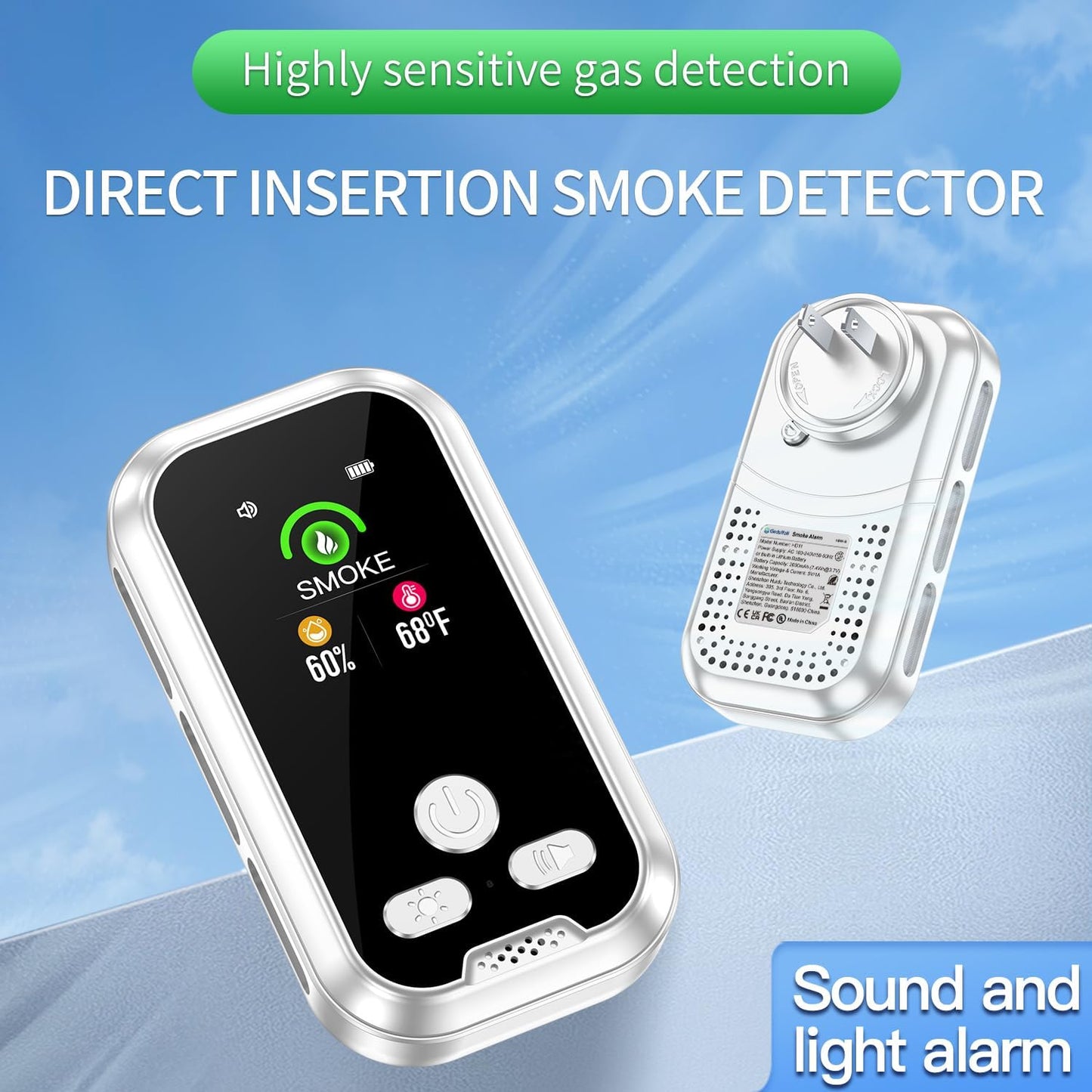 (2-Pk) Gedsffati 3-in-1 Smoke Detector, Combustible Gas, Carbon Monoxide Detector HD11-CGS