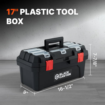 Black Canyon 17 Inch Plastic Tool Box, Support up to 44 lbs, w/Handle