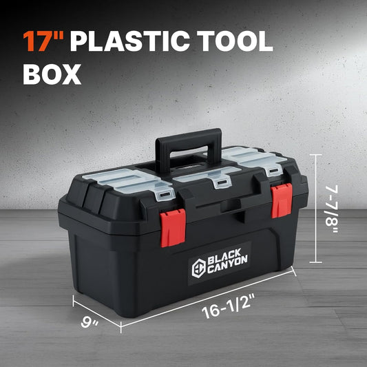 Black Canyon 17 Inch Plastic Tool Box, Support up to 44 lbs, w/Handle