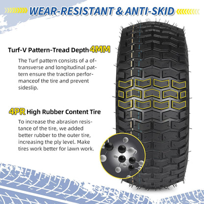 (2 Pack) 15x6.00-6 Tubeless Tire and Wheel, 3" Offset Hub, 3/4" Bearing, 4 Ply, 15x6-6 Lawn Mower Front Tires