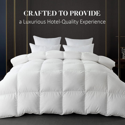 WhatsBedding Feather Down Fiber White Comforter, All Season Luxury Bed Comforter, Ultra Soft 100% Cotton Duvet Insert, Full Size 82"x86"