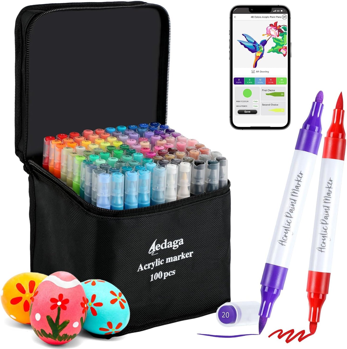 EDAGA 100 Colors Numbered Acrylic Paint Pens