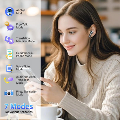 QXUFV AI Translation Earbuds Real Time,164 Language/7 Translation Modes Translator Earbuds with Audio and Video Calls,No Subscription