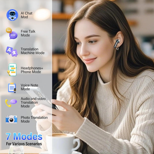 QXUFV AI Translation Earbuds Real Time,164 Language/7 Translation Modes Translator Earbuds with Audio and Video Calls,No Subscription