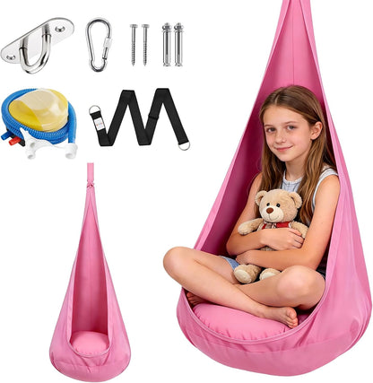 Grey Kids Pod Swing Seat Max 330 Lbs, Child Sensory Swing Hammock Chair with Inflatable Cushion