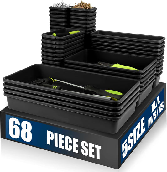 68 Piece Tool Box Organizer Tray Dividers, 5 Sizes, Black