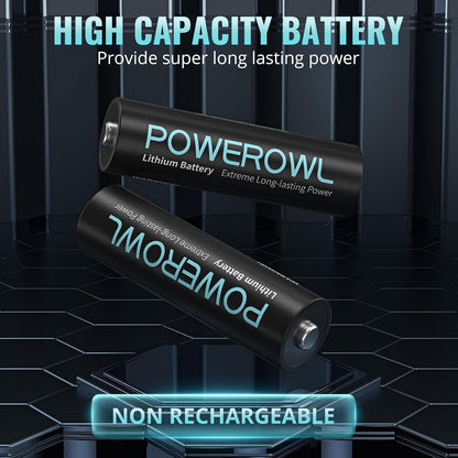 POWEROWL Lithium AA Batteries, 1.5V High Capacity Double A Battery for Camera Freezer Thermometer etc,24 Pack (Non-Rechargeable)