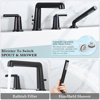 Matte Black Deck-Mount Roman-Style Bathtub Faucet Kit