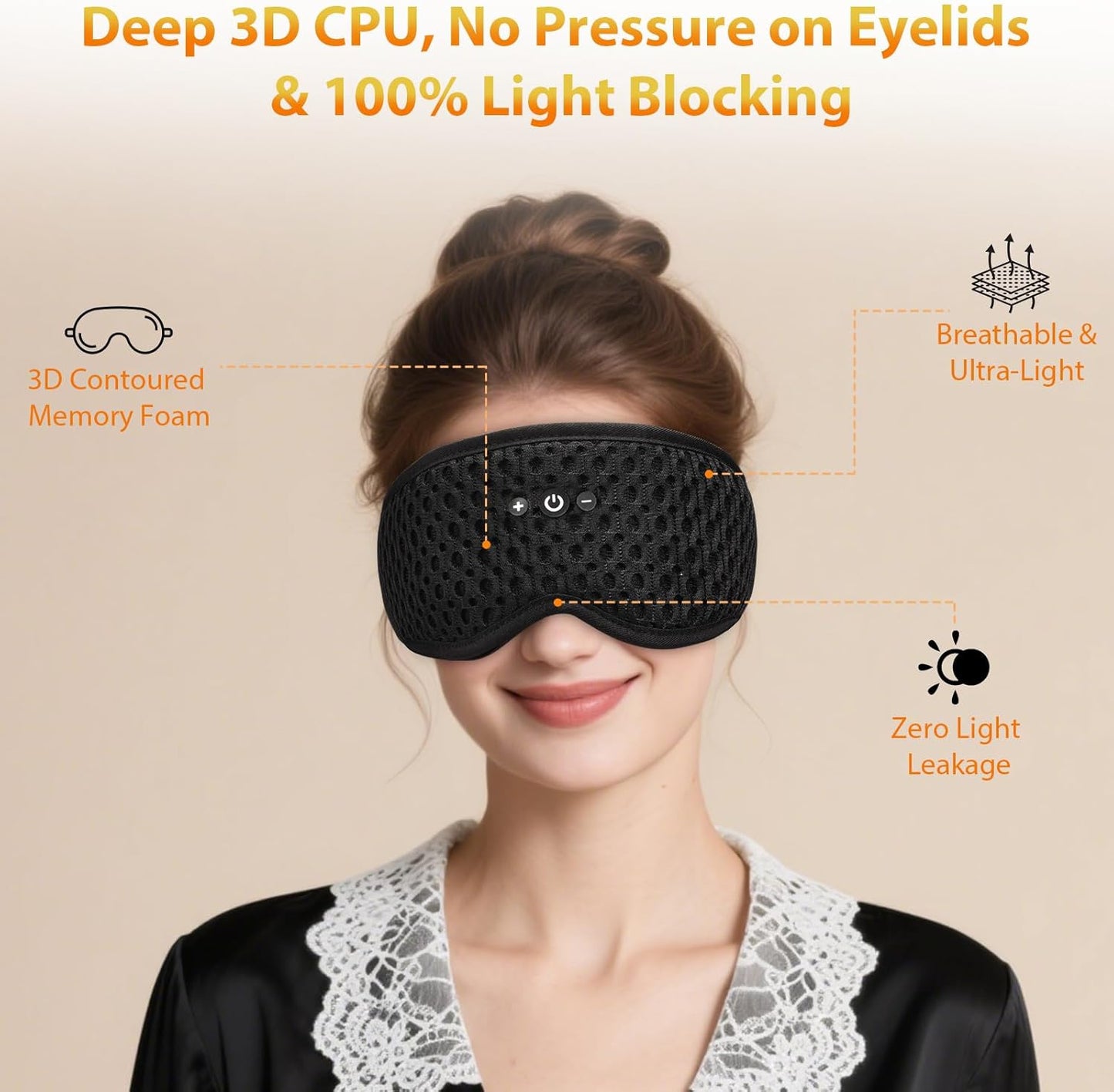 Bluetooth Sleep Mask HF016 Sleep Headphones with Detachable & Washable 3D Contoured Eye Mask