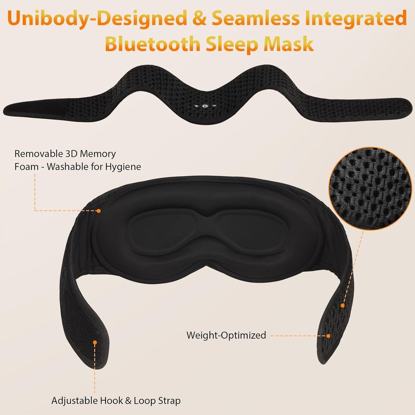 Bluetooth Sleep Mask HF016 Sleep Headphones with Detachable & Washable 3D Contoured Eye Mask