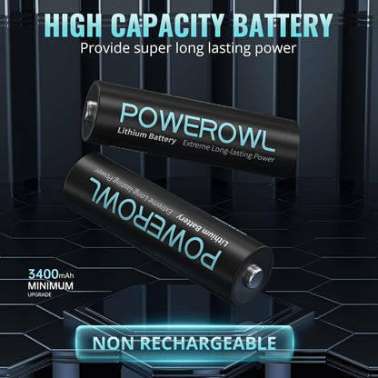 POWEROWL Lithium Batteries AA 24 Count High Capacity Long Lasting, 1.5V Double A Battery for Blink Camera Freezer Thermometer etc High-Tech Devices