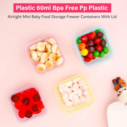 junsep 6-Pack Plastic mini food storage container's 60ml airtight box with lid freezer, microwave safe, BPA free