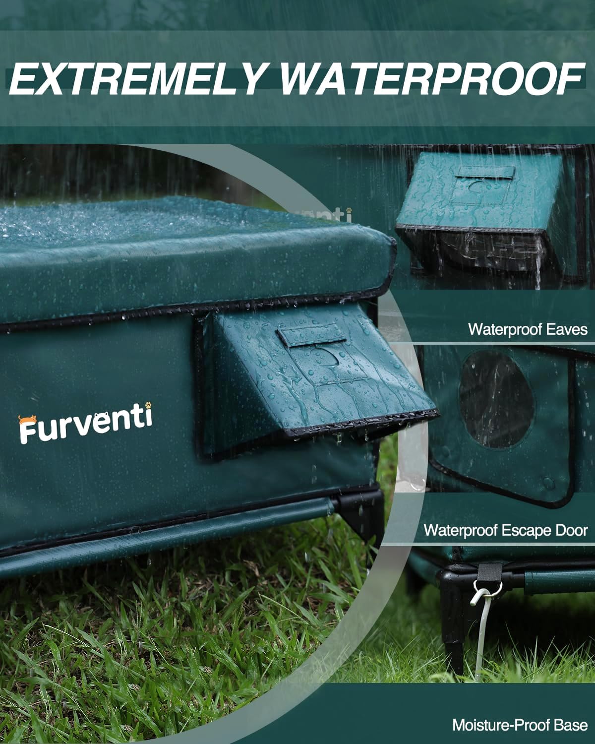 Heated Indoor & Outdoor Elevated Cat Shelter with Escape Door (Dark Green, M)