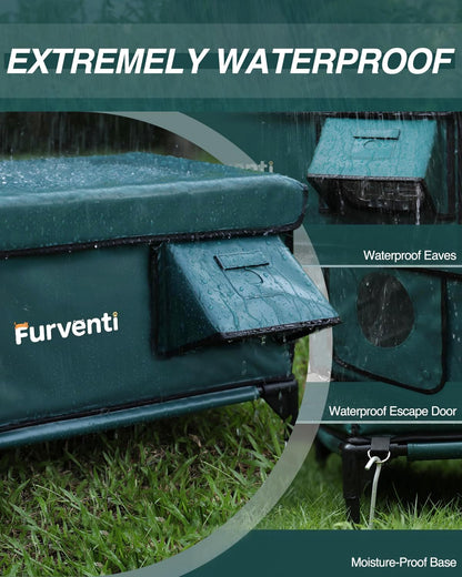Heated Indoor & Outdoor Elevated Cat Shelter with Escape Door (Dark Green, M)