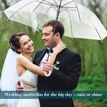 Saintrygo Clear Umbrella,Windproof Waterproof Stick Wedding Umbrella with J Hook Handle for Outdoor Events