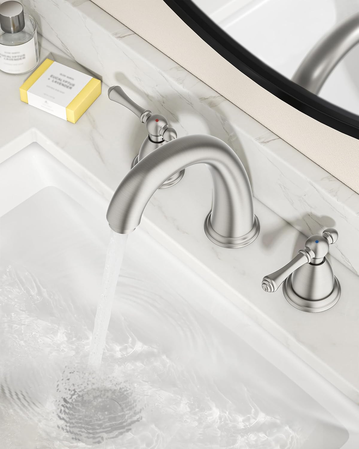 FORIOUS Faucet for Bathroom Sink 3 Hole, Brushed Nickel Bathroom Faucet Widespread with Pop Up Drain and Water Hose Supply