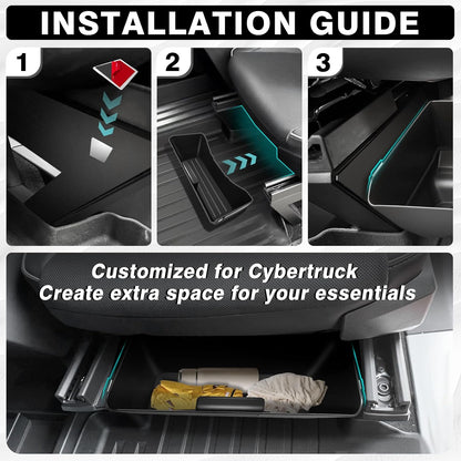 BestEvMod 2PCS Under Seat Storage Box Fit for Tesla Cybertruck 2026 2025 2024 Interior Accessories Under Seat Organizer Hidden Tray Non-slip Hidden Underseat Rubbery Bins