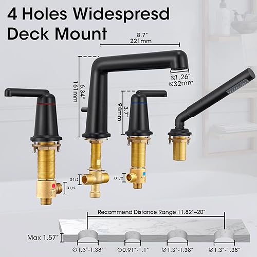 Matte Black Deck-Mount Roman-Style Bathtub Faucet Kit