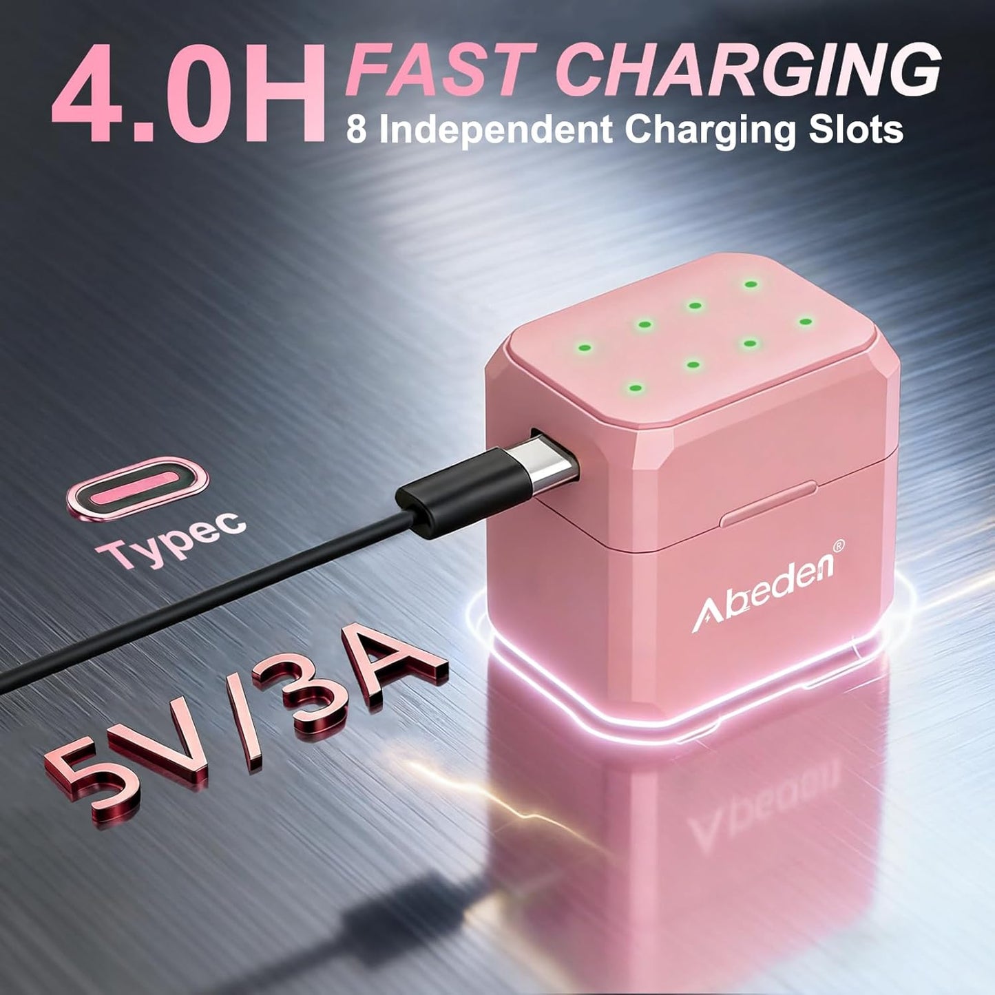 Abeden 1.5V Rechargeable AA Batteries with Fast Charger, 8Pack 3500mWh Double A Batteries,High Capacity,Rechargeable up to 2000 Times,Pink