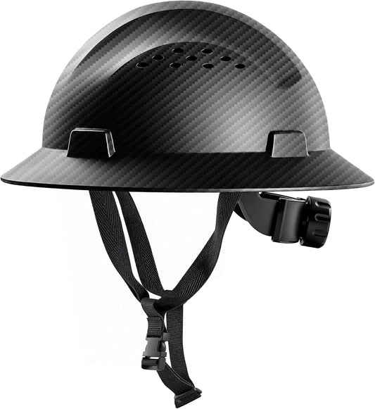 AnTools Carbon Fiber Design Full Brim Hard Hat, OSHA Approved Construction Hard Hats for Men, 4-Point Adjustable Suspension, ANSI Z89.1