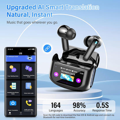 QXUFV AI Translation Earbuds Real Time,164 Language/7 Translation Modes Translator Earbuds with Audio and Video Calls,No Subscription