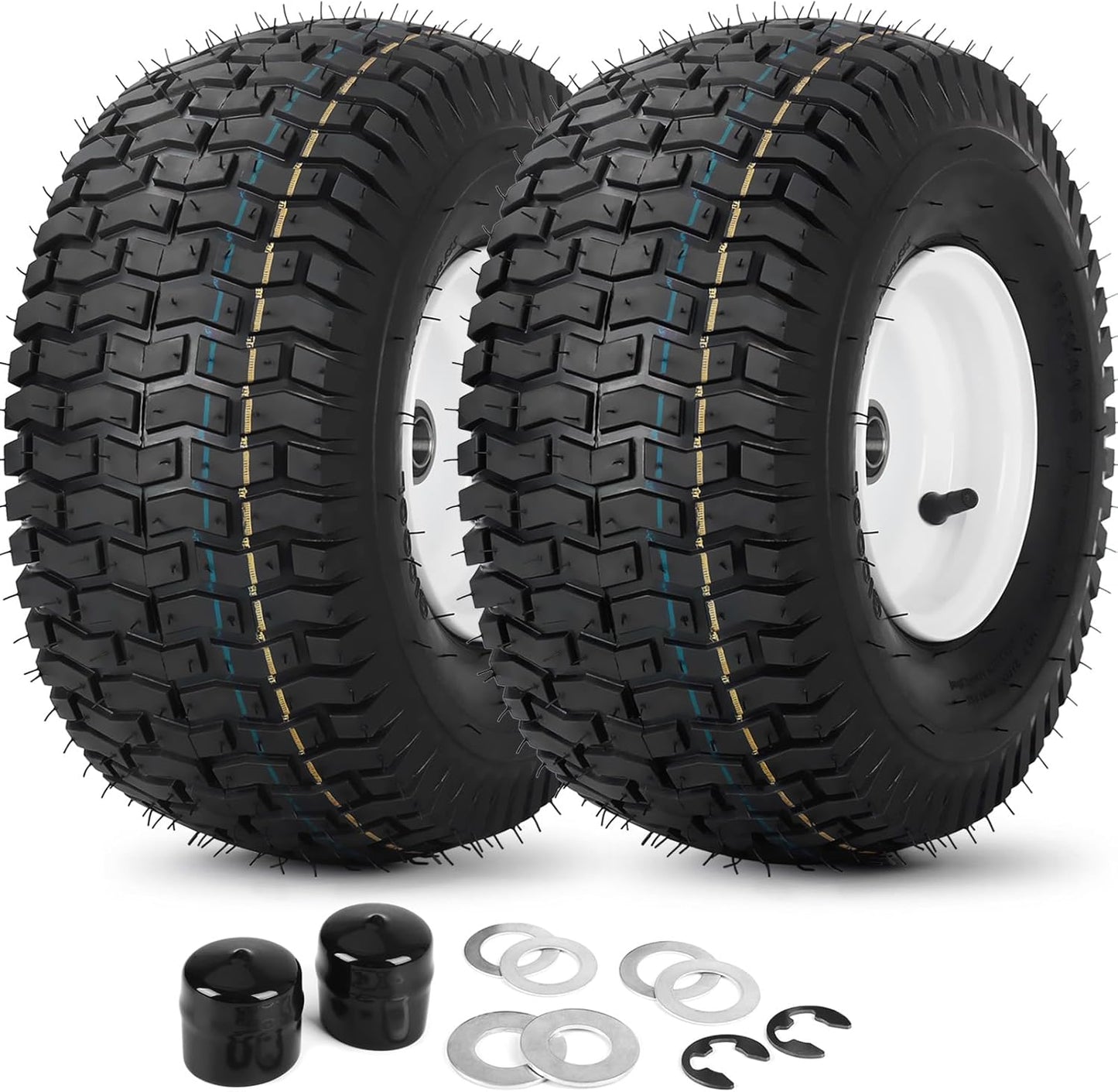 (2 Pack) 15x6.00-6 Tubeless Tire and Wheel, 3" Offset Hub, 3/4" Bearing, 4 Ply, 15x6-6 Lawn Mower Front Tires