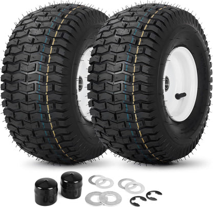 (2 Pack) 15x6.00-6 Tubeless Tire and Wheel, 3" Offset Hub, 3/4" Bearing, 4 Ply, 15x6-6 Lawn Mower Front Tires