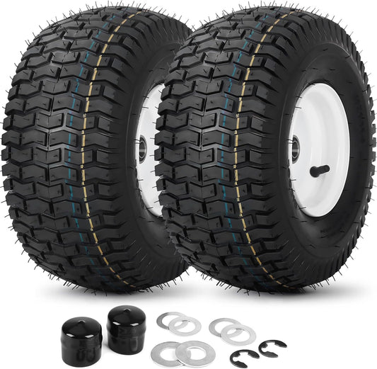 (2 Pack) 15x6.00-6 Tubeless Tire and Wheel, 3" Offset Hub, 3/4" Bearing, 4 Ply, 15x6-6 Lawn Mower Front Tires