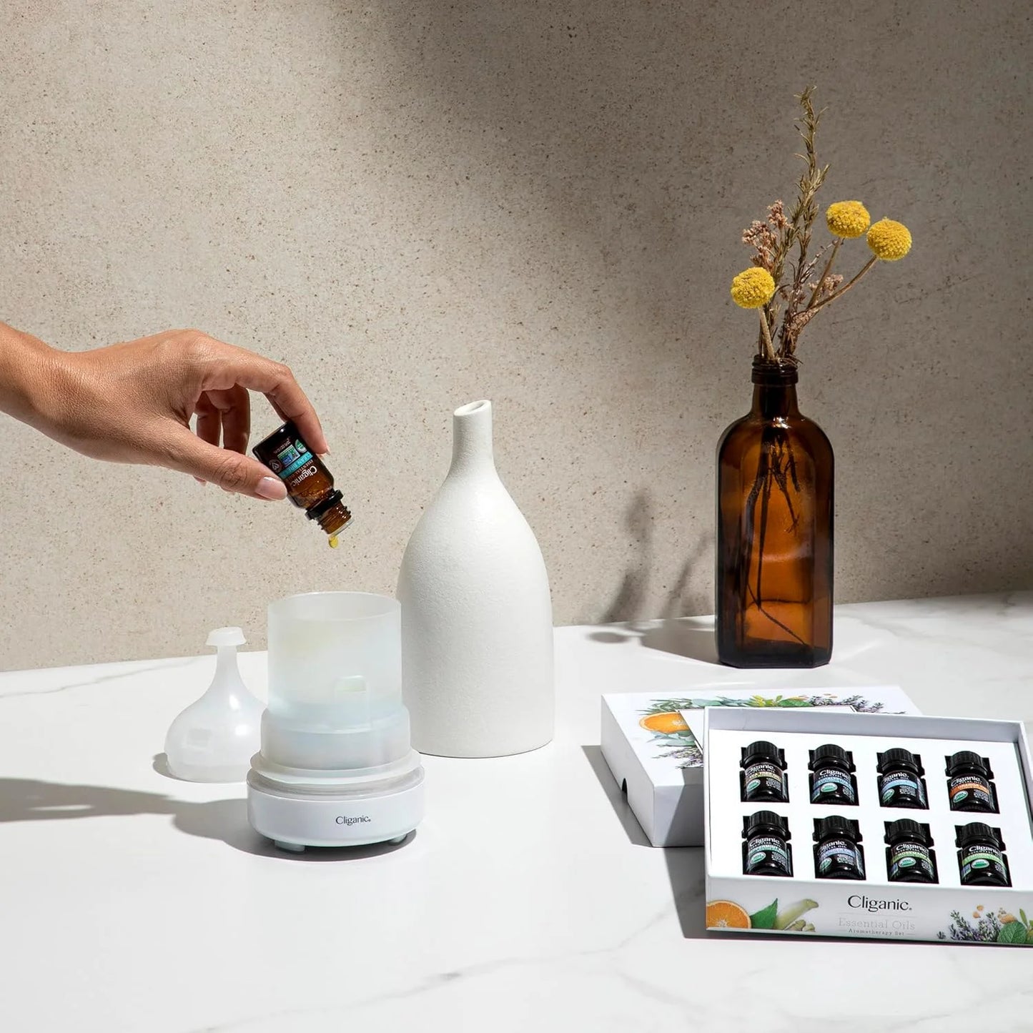 Cliganic Organic Essential Oils Set (Top 5) - 100% Pure Natural - Aromatherapy, Candle Making - Peppermint, Lavender, Eucalyptus, Lemongrass & Orange