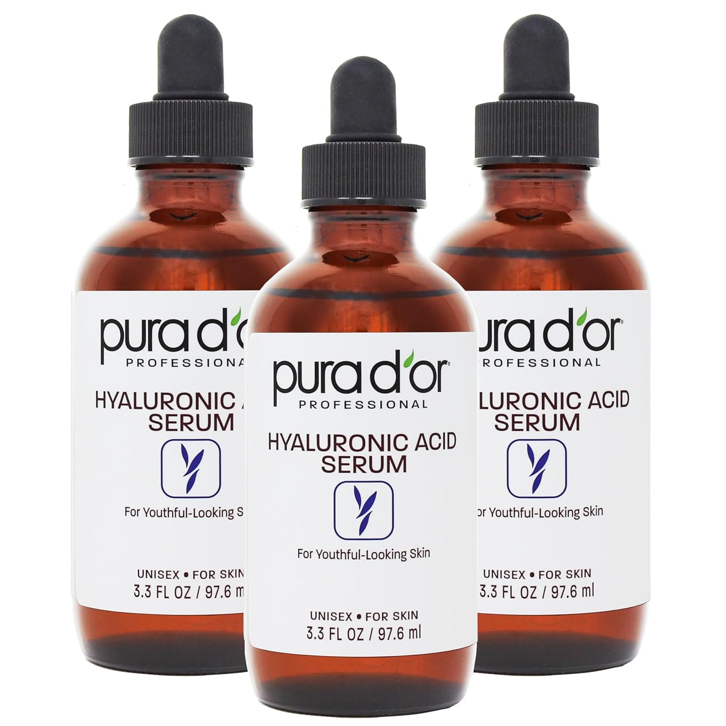 PURA D'OR Hyaluronic Acid Serum For Deep Hydration (3.3oz x3 = 9.9oz)