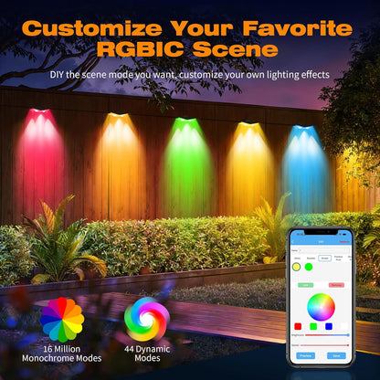 Butoshi Outdoor Fence Lights Smart App & Remote Control 16 Packs Plug-in Color Changing String Lights 99FT