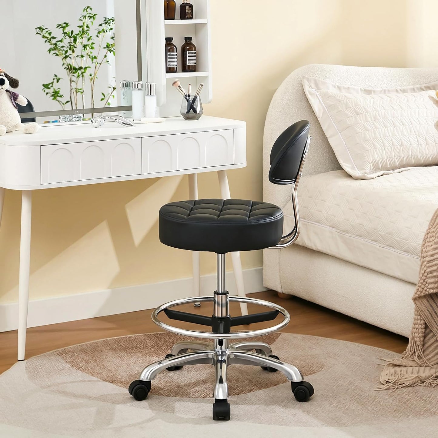FIRAVOE BLACK Ergonomic Backrest and Footrest Swivel Shop Stool