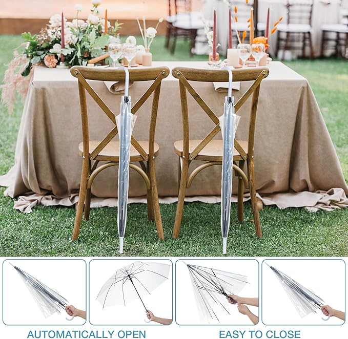 Saintrygo Clear Umbrella,Windproof Waterproof Stick Wedding Umbrella with J Hook Handle for Outdoor Events