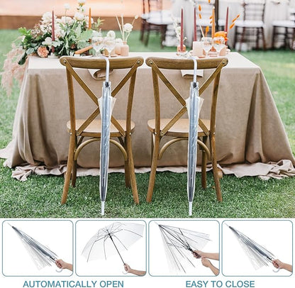 Saintrygo Clear Umbrella,Windproof Waterproof Stick Wedding Umbrella with J Hook Handle for Outdoor Events