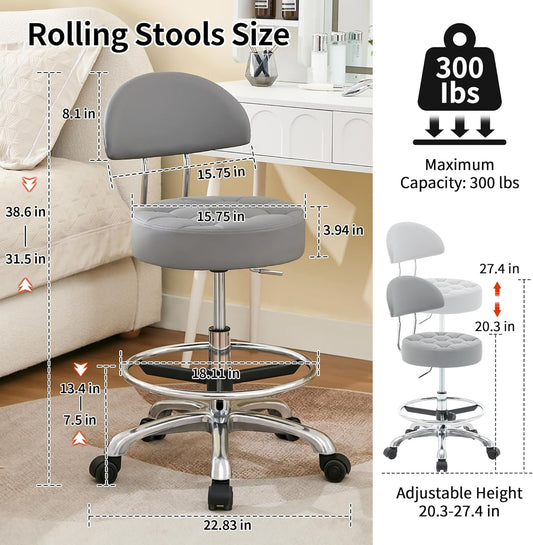 FIRAVOE GREY Ergonomic Backrest and Footrest Swivel Shop Stool