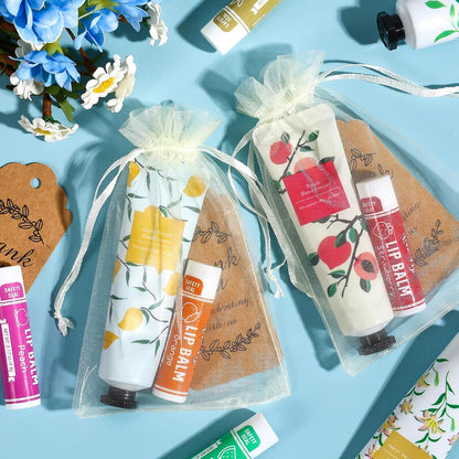 AZEN 60 Sets Bulk Gifts, Hand Cream and Lip Balm Bulk Set with Organza Bag Thank You Card