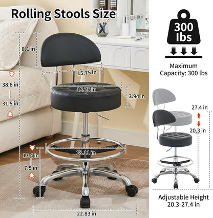 FIRAVOE BLACK Ergonomic Backrest and Footrest Swivel Shop Stool