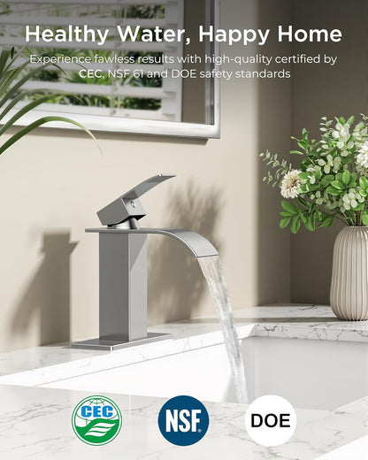 Forious Waterfall Bathroom Faucet Brushed Nickel 1-3 Hole 1-Handle WB-0305BN