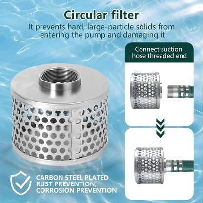 2” Discharge Hose Pump Kit for Backwashing and Drainage | 20’ Green Suction + 65’ Blue Discharge PVC Hoses with Carbon Steel Filter