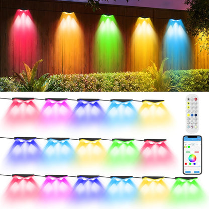 Butoshi Outdoor Fence Lights Smart App & Remote Control 16 Packs Plug-in Color Changing String Lights 99FT