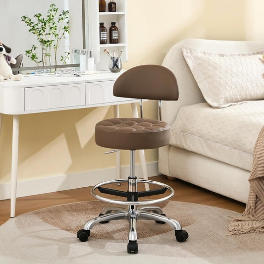FIRAVOE COFFEE BROWN Ergonomic Backrest and Footrest Swivel Shop Stool