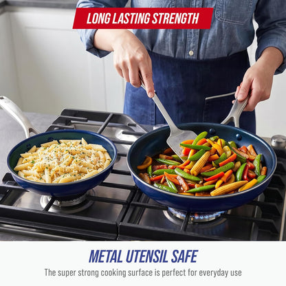 Blue Diamond 9.5” and 11" Frying Pan Skillet Set, Dishwasher & Oven Safe, Blue