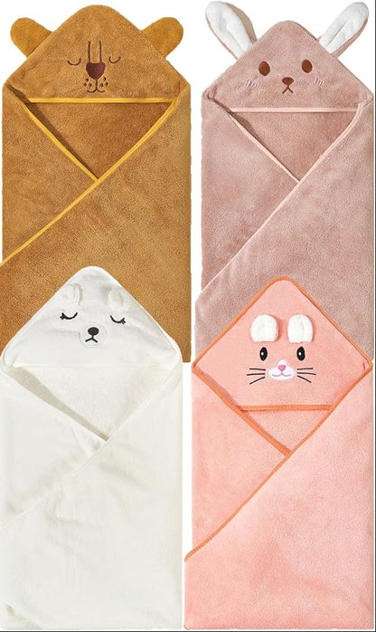 KLHYIT Newborn & Toddler Hooded Baby Bath Towel 4-Pack - Animal Style